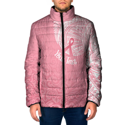 Personalised New Zealand Padded Jacket Pink Ribbon Tattoo Mix Silver Fern