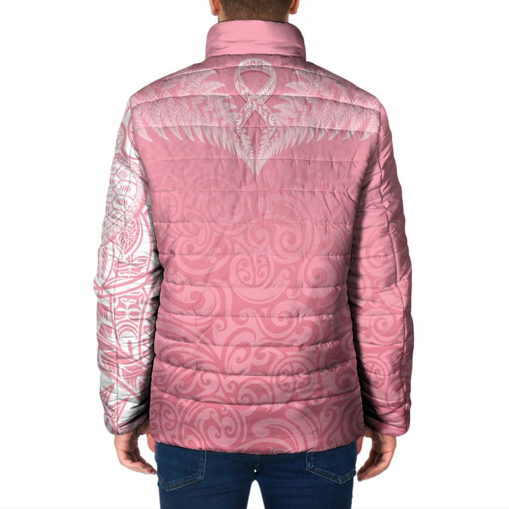 Personalised New Zealand Padded Jacket Pink Ribbon Tattoo Mix Silver Fern