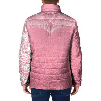 Personalised New Zealand Padded Jacket Pink Ribbon Tattoo Mix Silver Fern