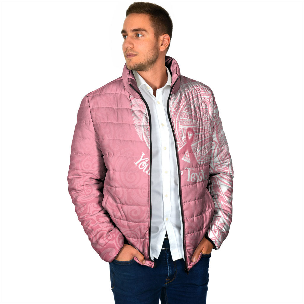 Personalised New Zealand Padded Jacket Pink Ribbon Tattoo Mix Silver Fern