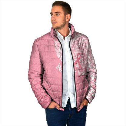 Personalised New Zealand Padded Jacket Pink Ribbon Tattoo Mix Silver Fern