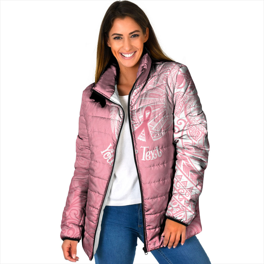 Personalised New Zealand Padded Jacket Pink Ribbon Tattoo Mix Silver Fern