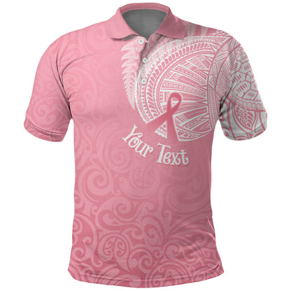 Personalised New Zealand Polo Shirt Pink Ribbon Tattoo Mix Silver Fern