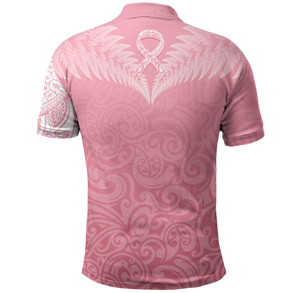 Personalised New Zealand Polo Shirt Pink Ribbon Tattoo Mix Silver Fern