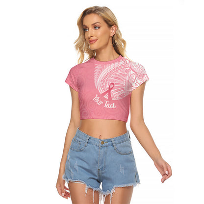 Personalised New Zealand Raglan Cropped T Shirt Pink Ribbon Tattoo Mix Silver Fern