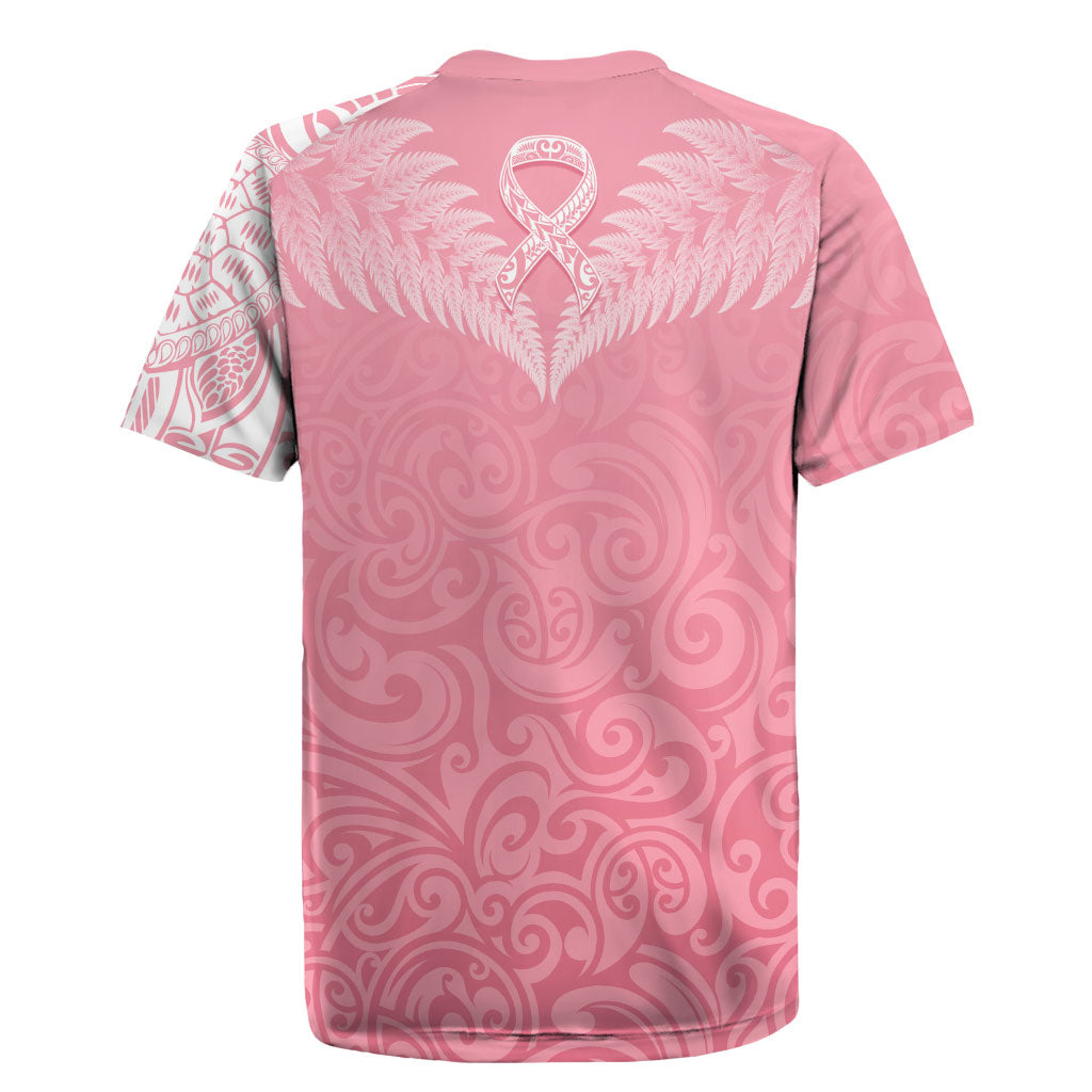 Personalised New Zealand Rugby Jersey Pink Ribbon Tattoo Mix Silver Fern