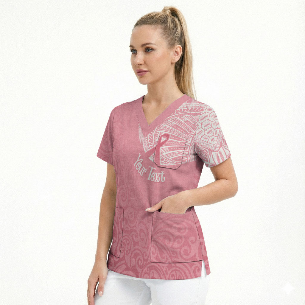 Personalised New Zealand Scrub Top Pink Ribbon Tattoo Mix Silver Fern