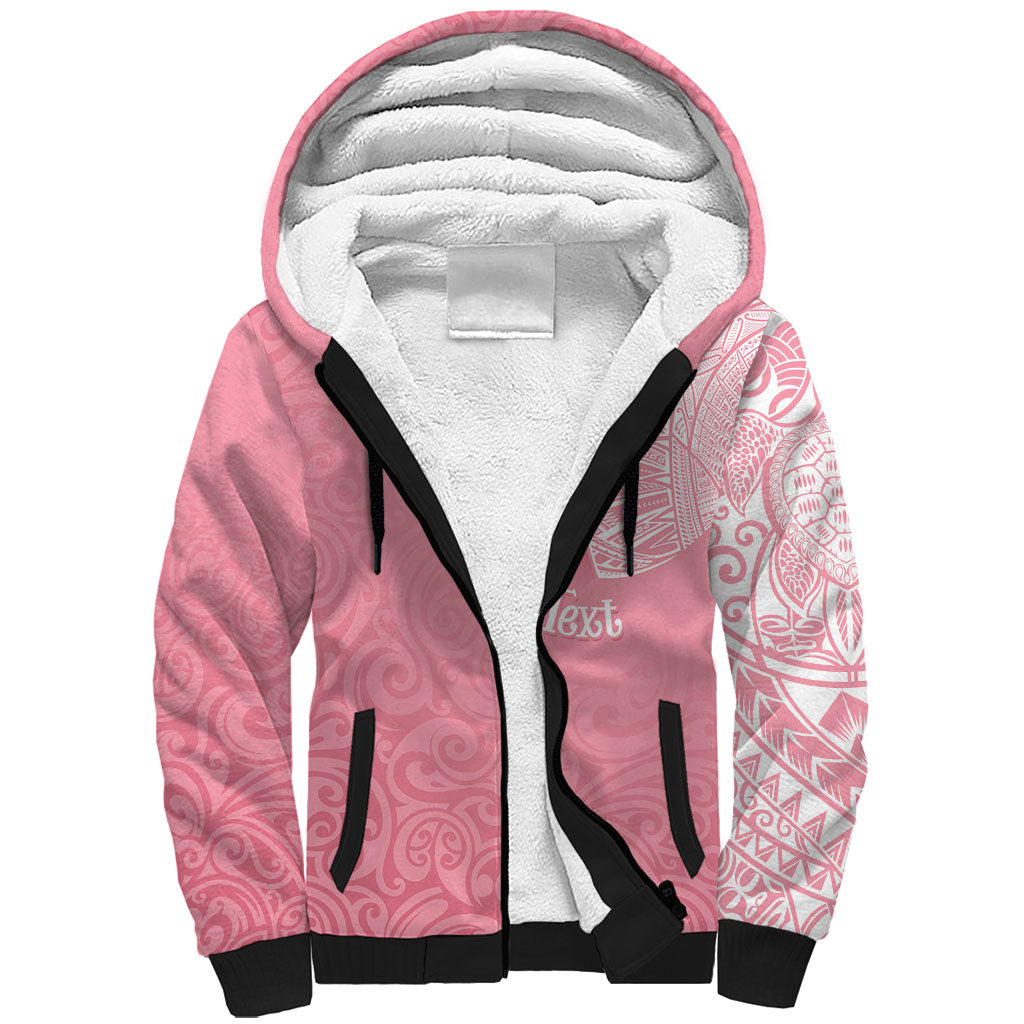 Personalised New Zealand Sherpa Hoodie Pink Ribbon Tattoo Mix Silver Fern