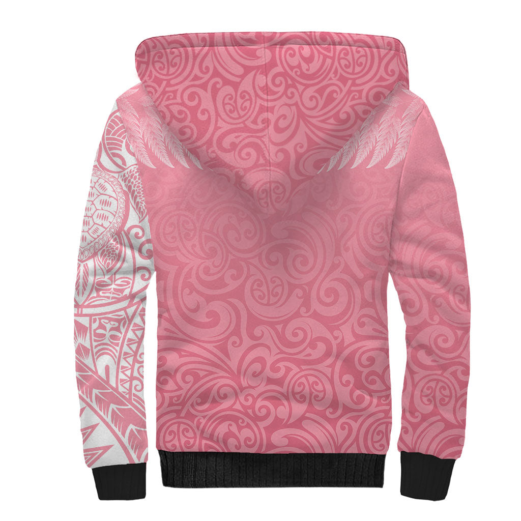 Personalised New Zealand Sherpa Hoodie Pink Ribbon Tattoo Mix Silver Fern