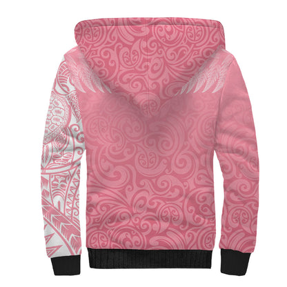 Personalised New Zealand Sherpa Hoodie Pink Ribbon Tattoo Mix Silver Fern