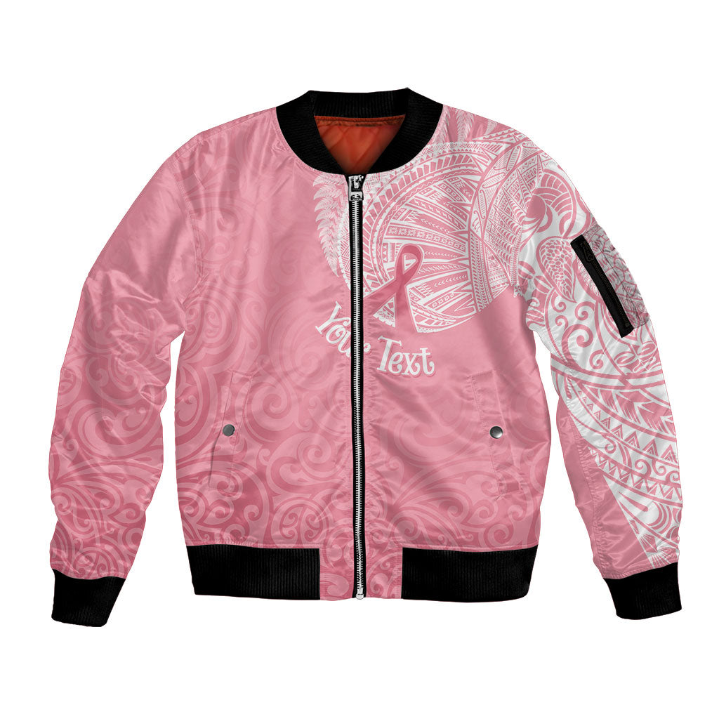 Personalised New Zealand Sleeve Zip Bomber Jacket Pink Ribbon Tattoo Mix Silver Fern