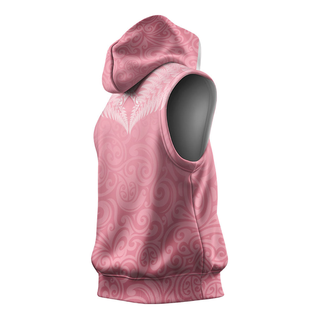 Personalised New Zealand Sleeveless Hoodie Pink Ribbon Tattoo Mix Silver Fern