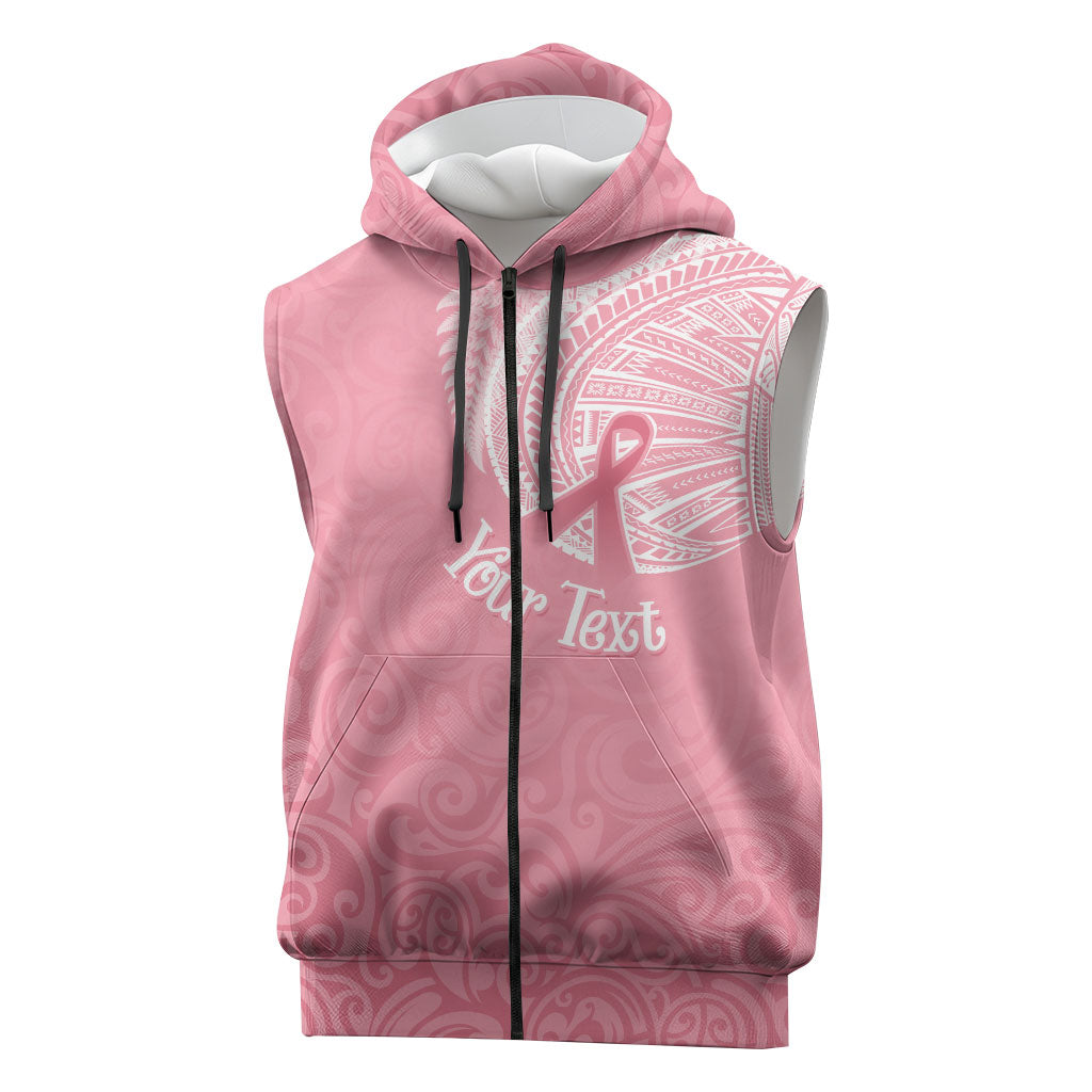 Personalised New Zealand Sleeveless Zip Hoodie Pink Ribbon Tattoo Mix Silver Fern