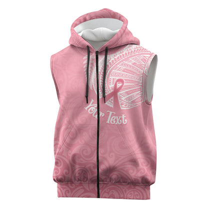 Personalised New Zealand Sleeveless Zip Hoodie Pink Ribbon Tattoo Mix Silver Fern