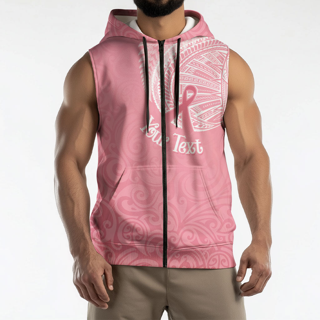 Personalised New Zealand Sleeveless Zip Hoodie Pink Ribbon Tattoo Mix Silver Fern