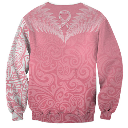 Personalised New Zealand Sweatshirt Pink Ribbon Tattoo Mix Silver Fern