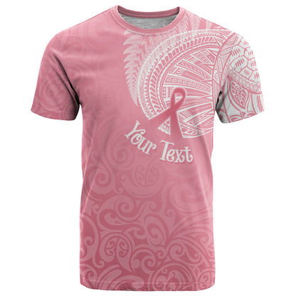 Personalised New Zealand T Shirt Pink Ribbon Tattoo Mix Silver Fern