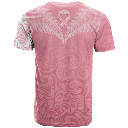Personalised New Zealand T Shirt Pink Ribbon Tattoo Mix Silver Fern