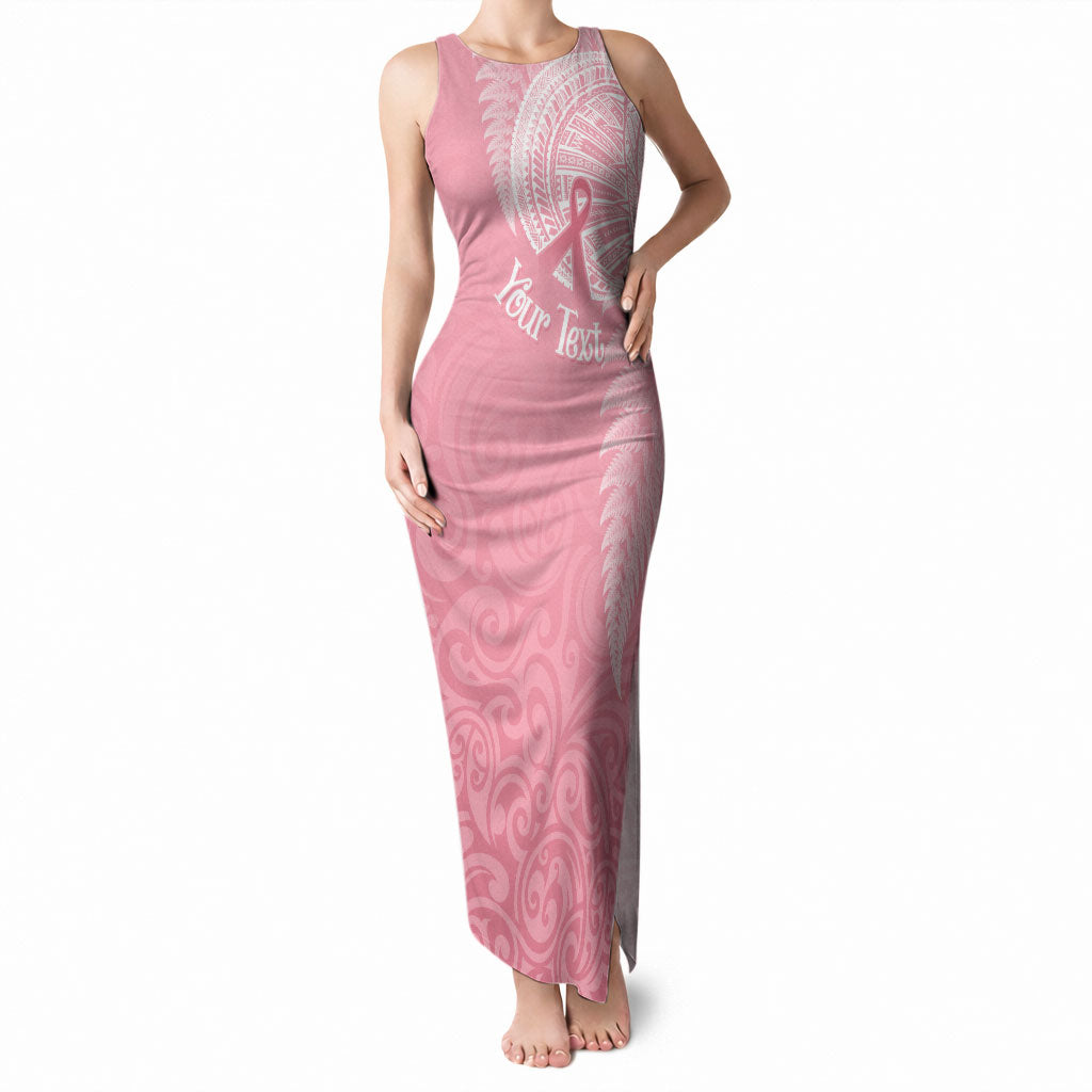 Personalised New Zealand Tank Maxi Dress Pink Ribbon Tattoo Mix Silver Fern