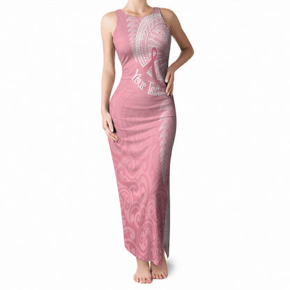 Personalised New Zealand Tank Maxi Dress Pink Ribbon Tattoo Mix Silver Fern