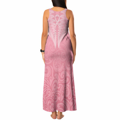 Personalised New Zealand Tank Maxi Dress Pink Ribbon Tattoo Mix Silver Fern