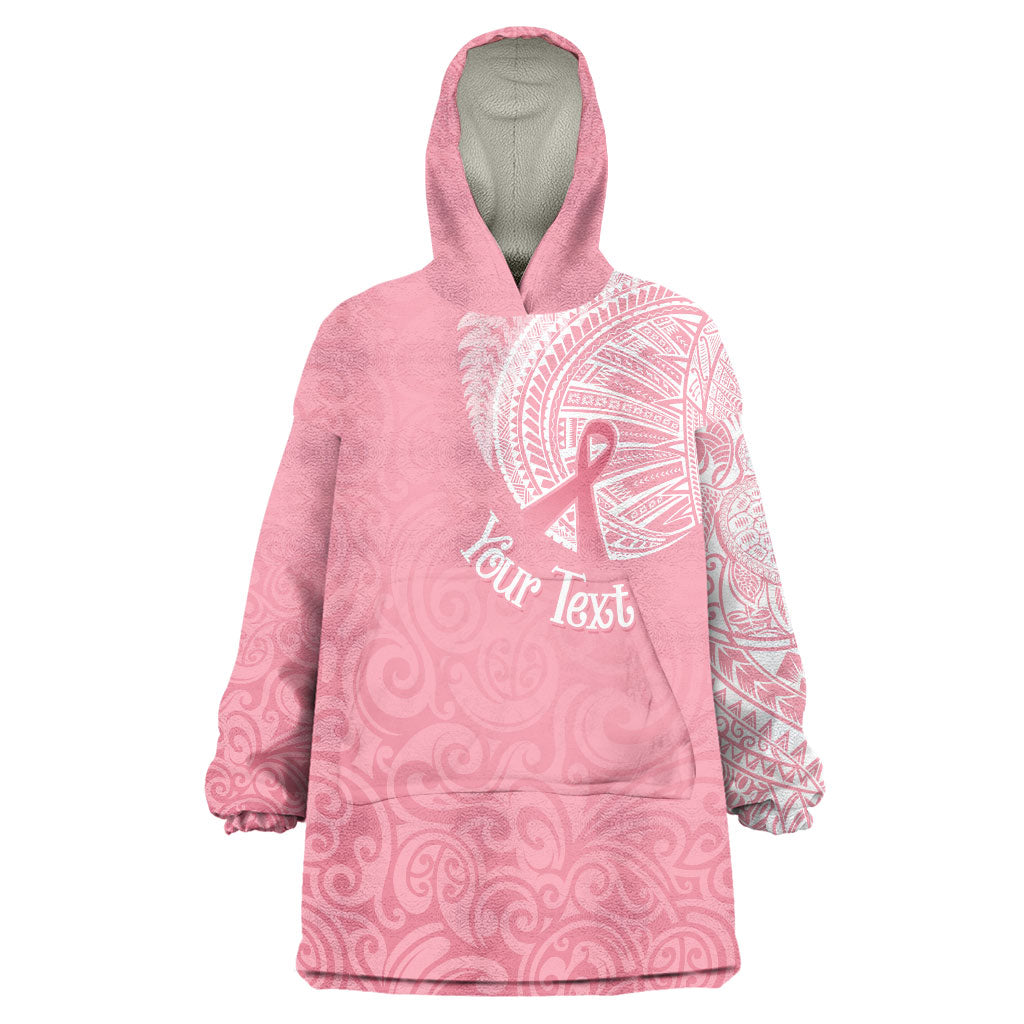 Personalised New Zealand Wearable Blanket Hoodie Pink Ribbon Tattoo Mix Silver Fern