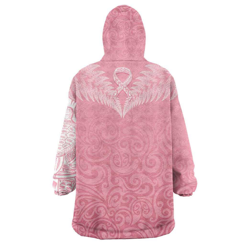 Personalised New Zealand Wearable Blanket Hoodie Pink Ribbon Tattoo Mix Silver Fern