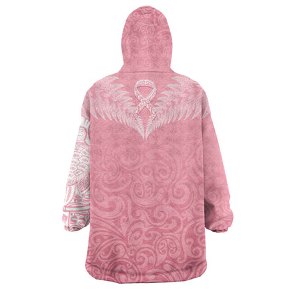 Personalised New Zealand Wearable Blanket Hoodie Pink Ribbon Tattoo Mix Silver Fern
