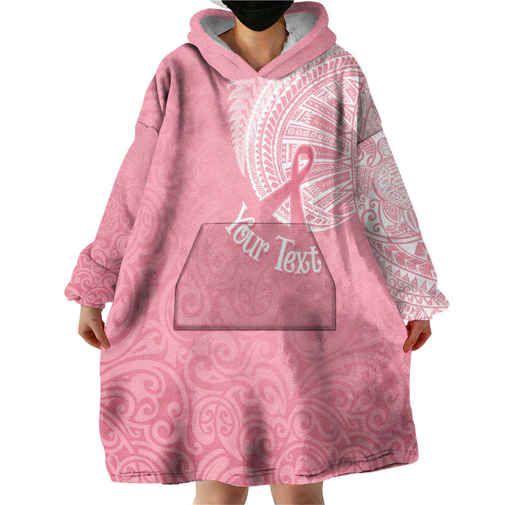 Personalised New Zealand Wearable Blanket Hoodie Pink Ribbon Tattoo Mix Silver Fern