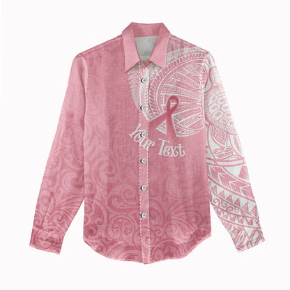 Personalised New Zealand Women Casual Shirt Pink Ribbon Tattoo Mix Silver Fern