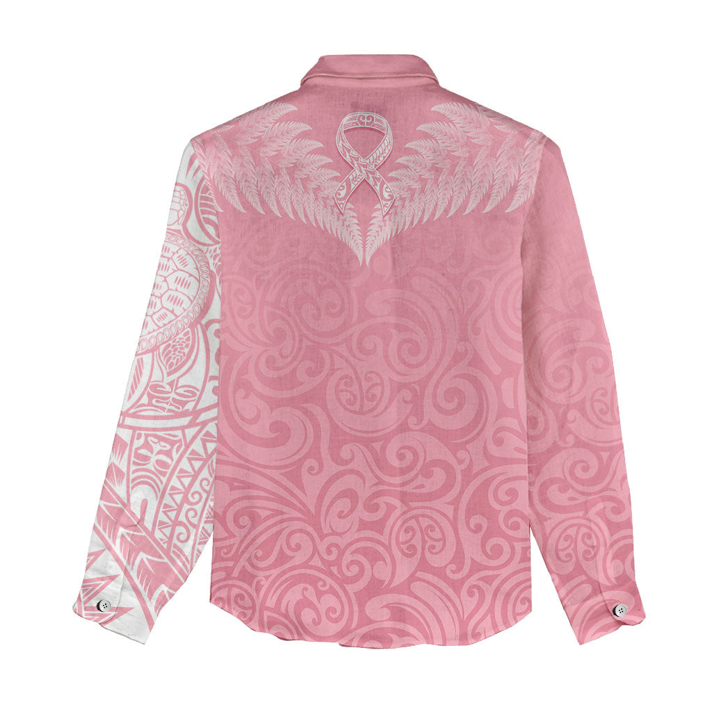 Personalised New Zealand Women Casual Shirt Pink Ribbon Tattoo Mix Silver Fern