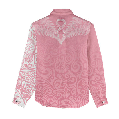Personalised New Zealand Women Casual Shirt Pink Ribbon Tattoo Mix Silver Fern