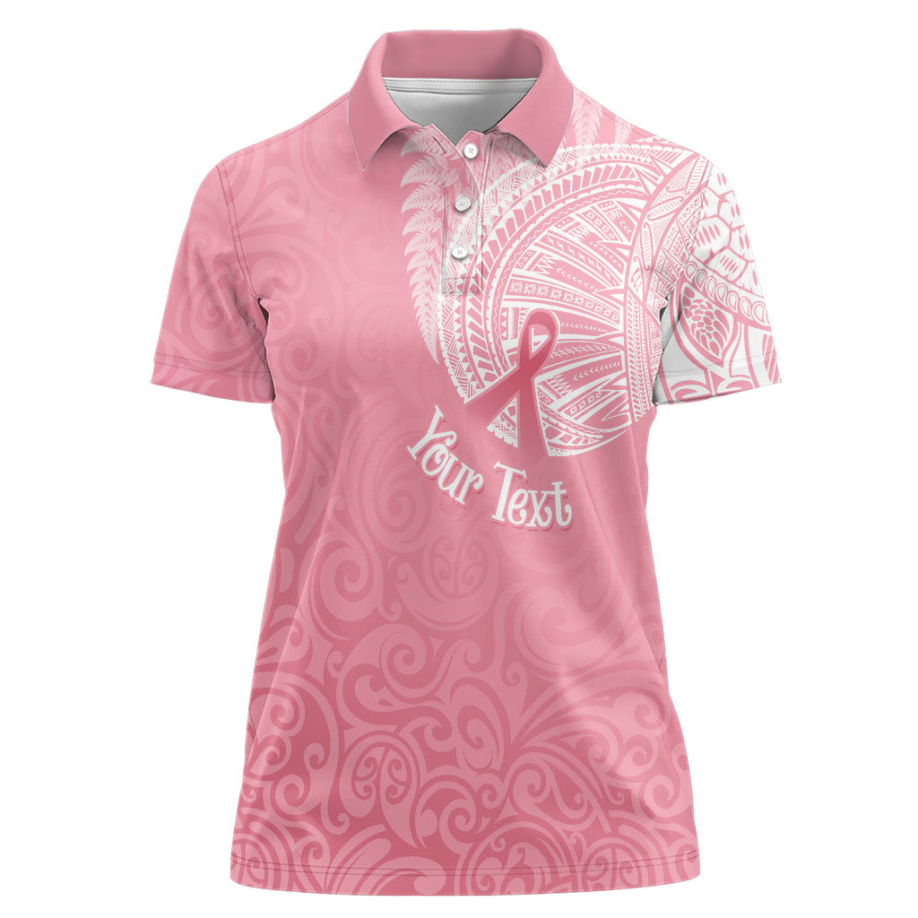 Personalised New Zealand Women Polo Shirt Pink Ribbon Tattoo Mix Silver Fern