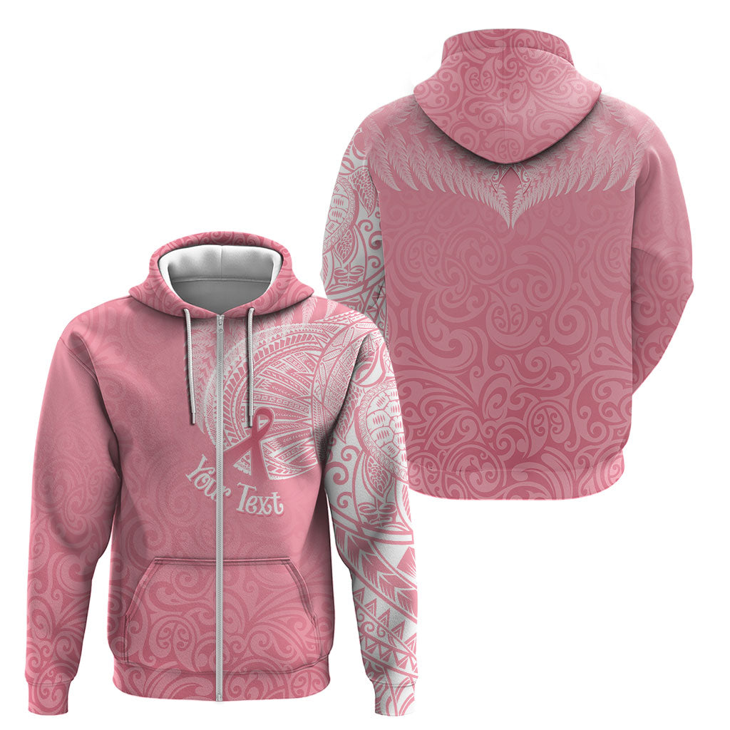 Personalised New Zealand Zip Hoodie Pink Ribbon Tattoo Mix Silver Fern