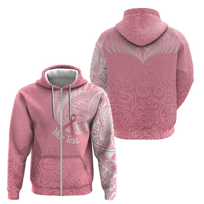 Personalised New Zealand Zip Hoodie Pink Ribbon Tattoo Mix Silver Fern