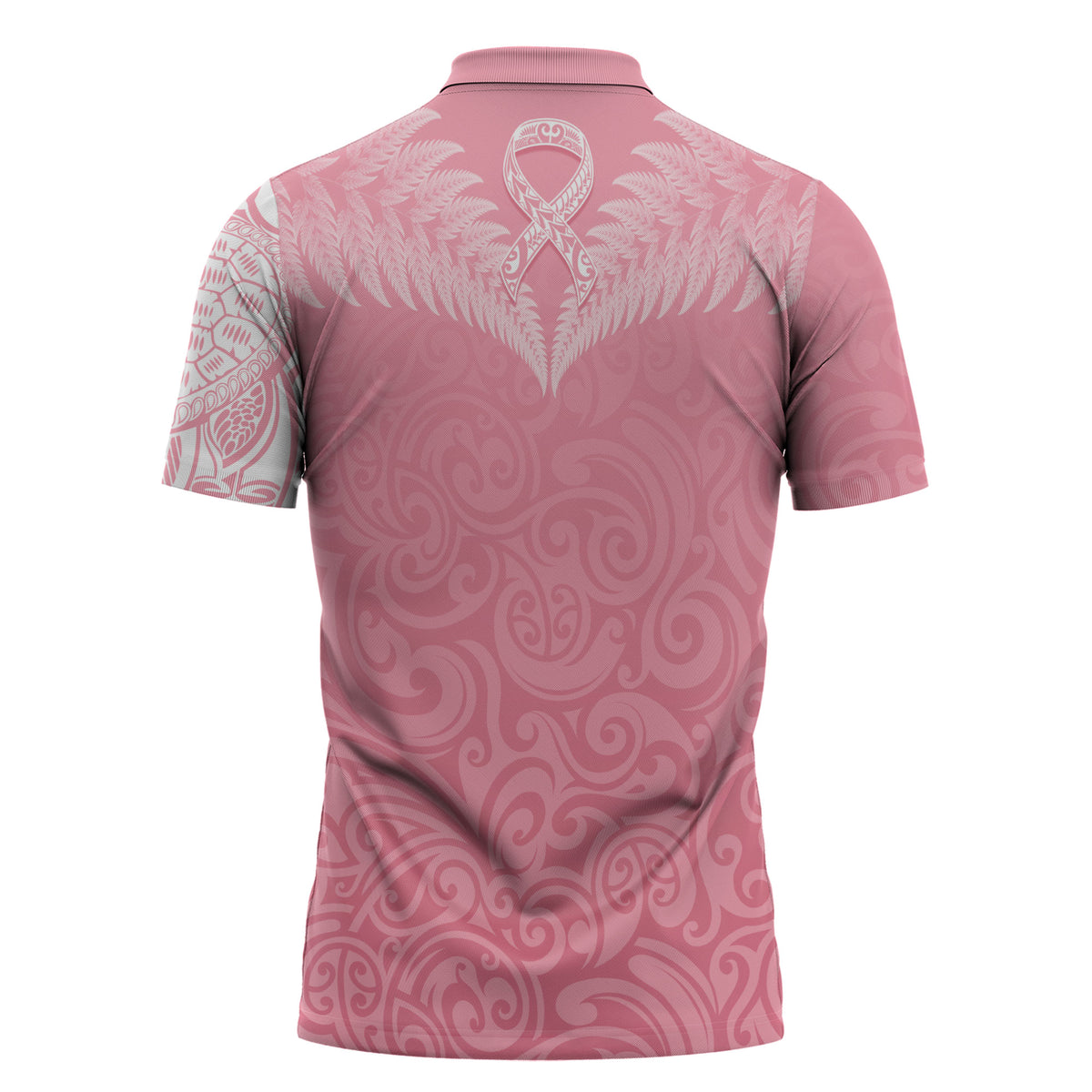 Personalised New Zealand Zipper Polo Shirt Pink Ribbon Tattoo Mix Silver Fern