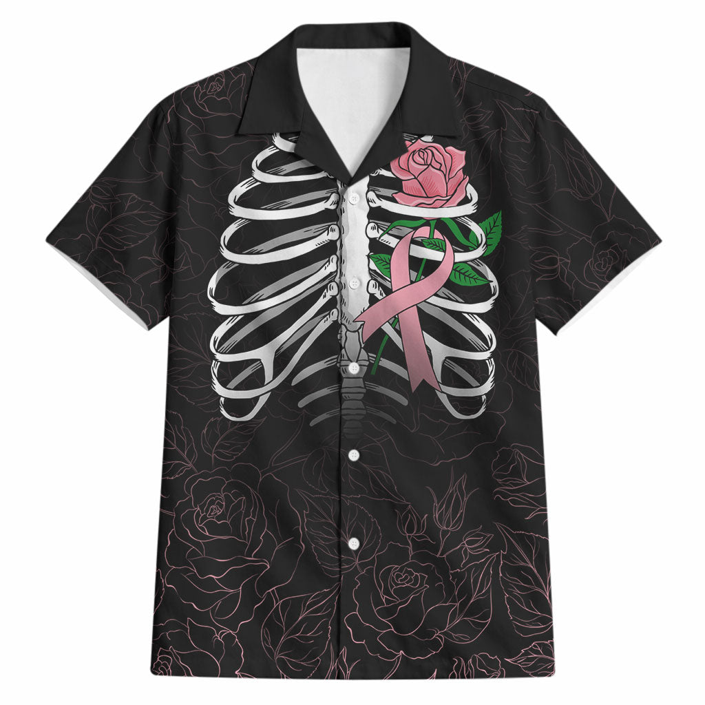 In October We Wear Pink Hawaiian Shirt Skull and Roses - Black