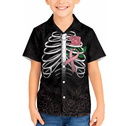 In October We Wear Pink Hawaiian Shirt Skull and Roses - Black