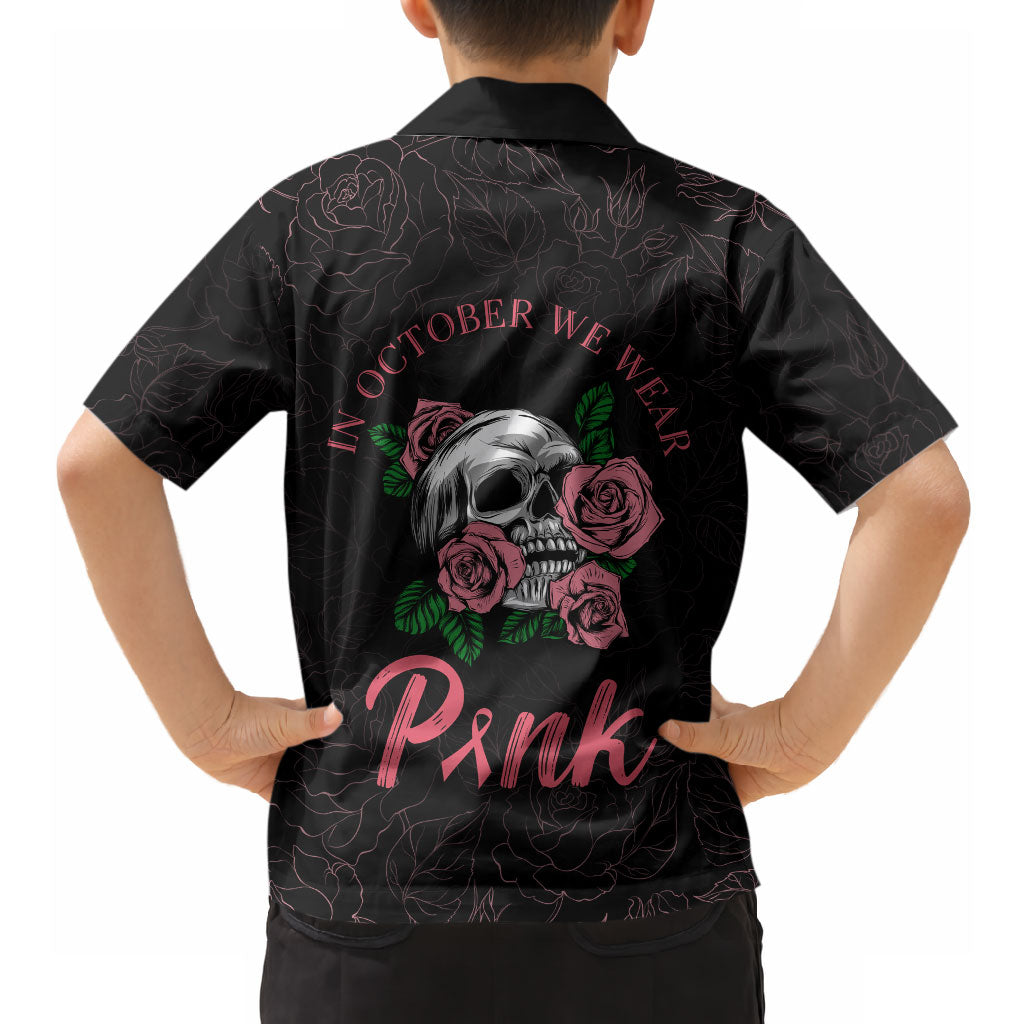 In October We Wear Pink Hawaiian Shirt Skull and Roses - Black