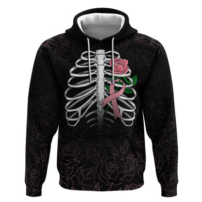 In October We Wear Pink Hoodie Skull and Roses - Black