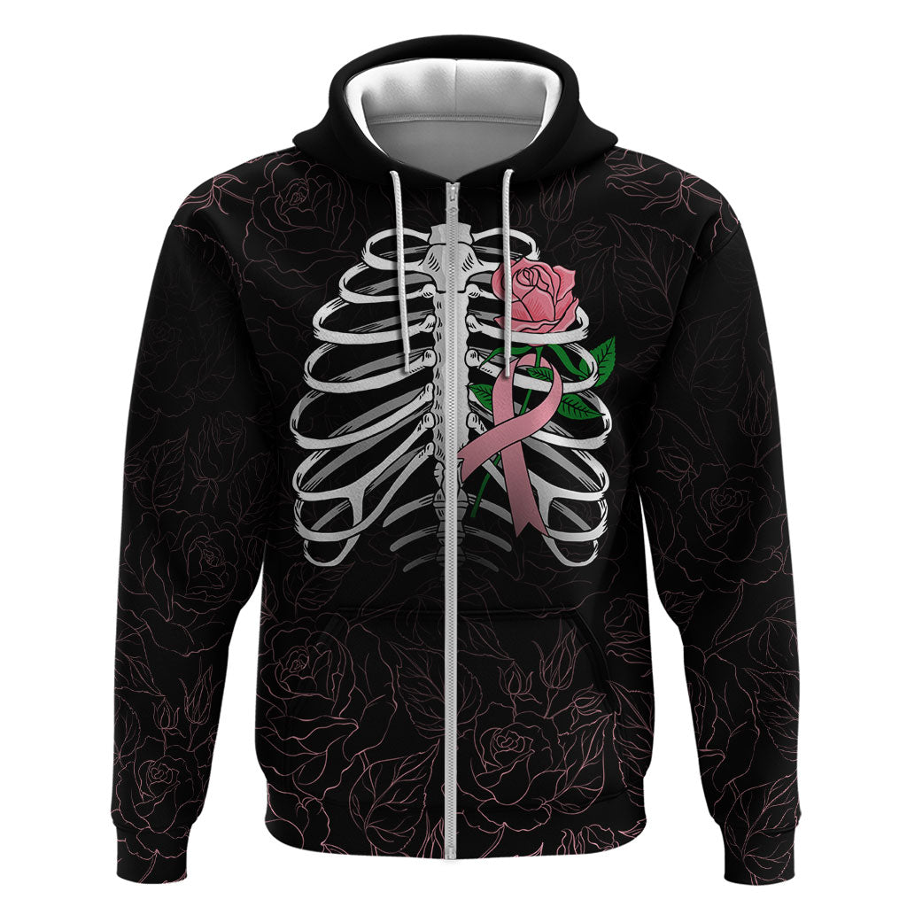 In October We Wear Pink Hoodie Skull and Roses - Black