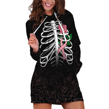 In October We Wear Pink Hoodie Dress Skull and Roses - Black