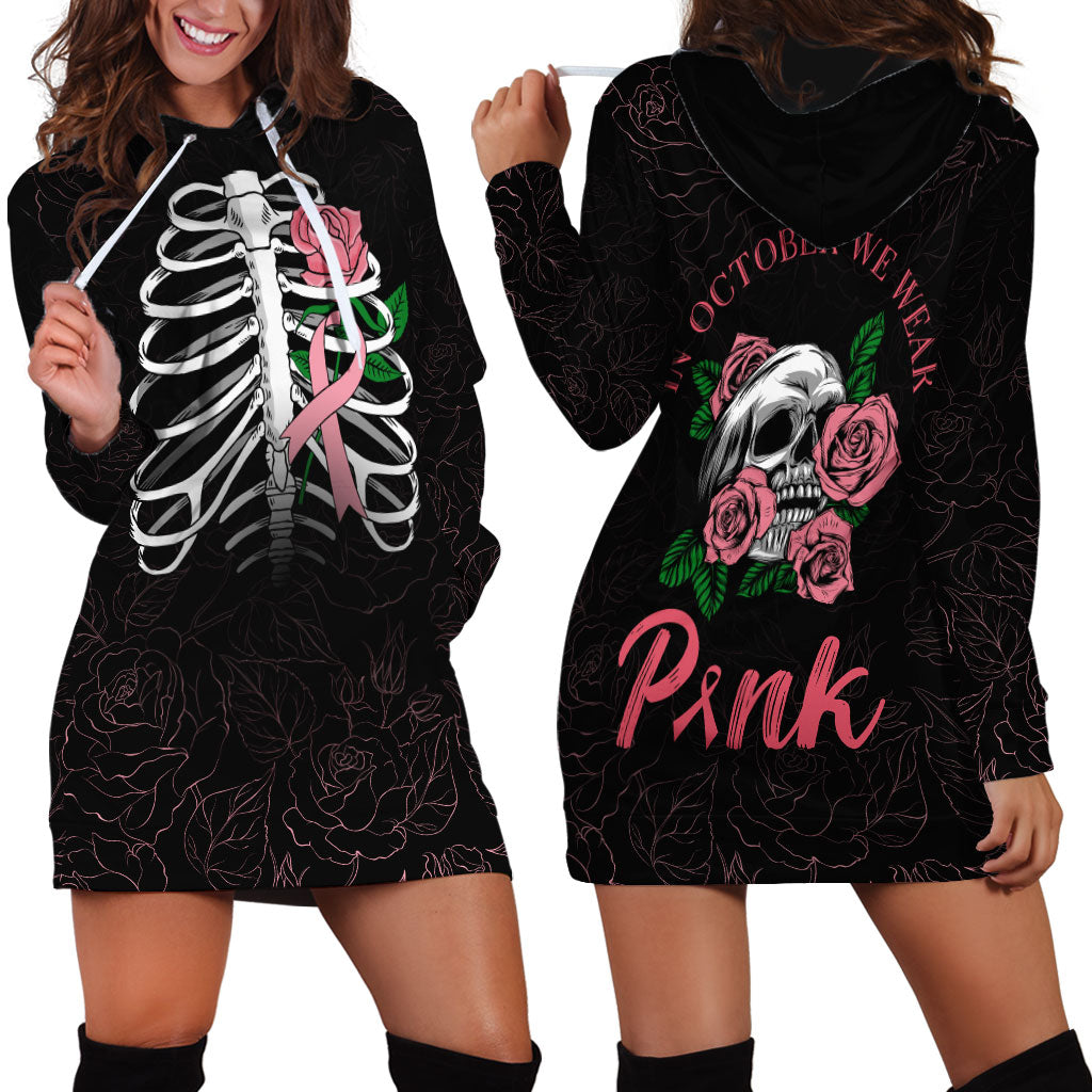 In October We Wear Pink Hoodie Dress Skull and Roses - Black