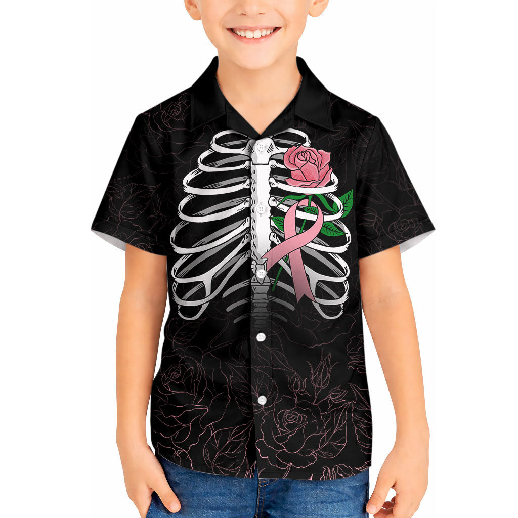 In October We Wear Pink Kid Hawaiian Shirt Skull and Roses - Black