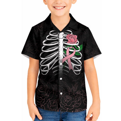 In October We Wear Pink Kid Hawaiian Shirt Skull and Roses - Black
