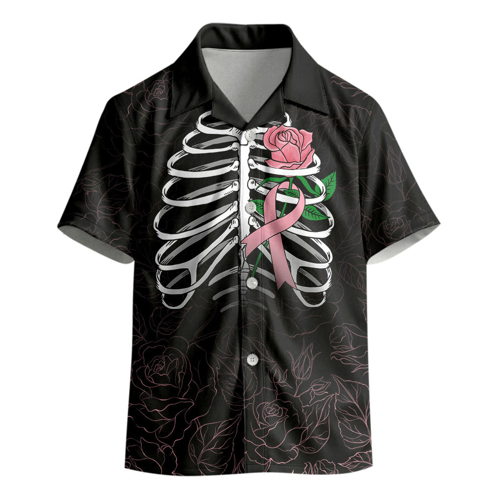 In October We Wear Pink Kid Hawaiian Shirt Skull and Roses - Black