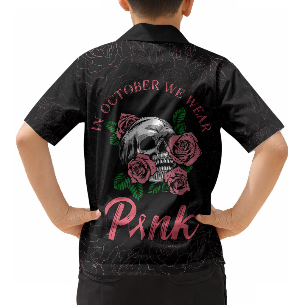 In October We Wear Pink Kid Hawaiian Shirt Skull and Roses - Black