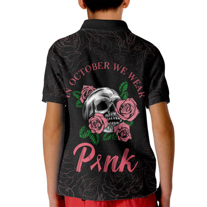 In October We Wear Pink Kid Polo Shirt Skull and Roses - Black