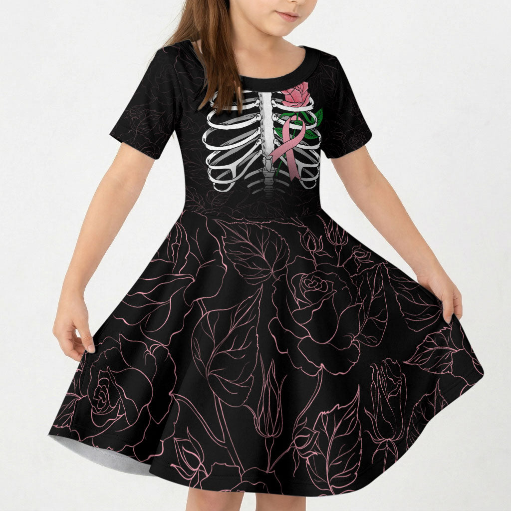 In October We Wear Pink Kid Short Sleeve Dress Skull and Roses - Black