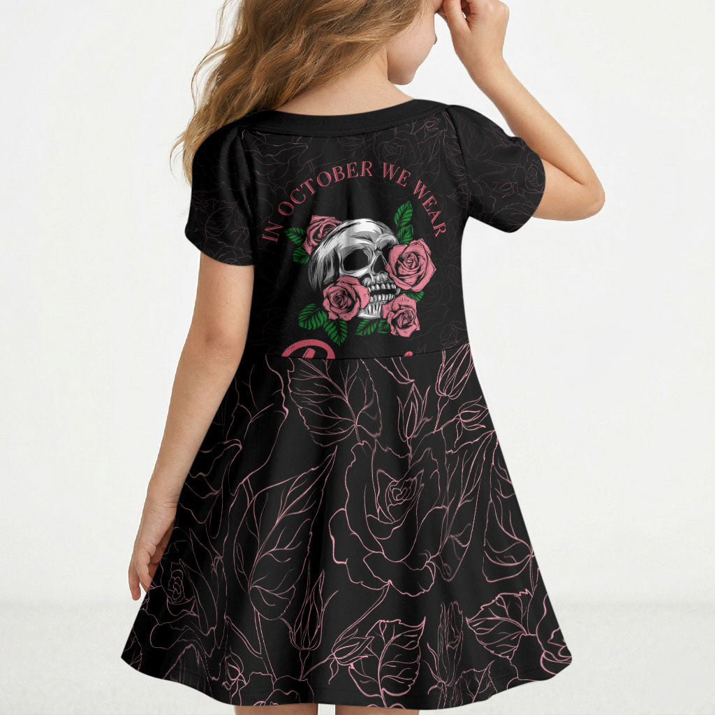 In October We Wear Pink Kid Short Sleeve Dress Skull and Roses - Black